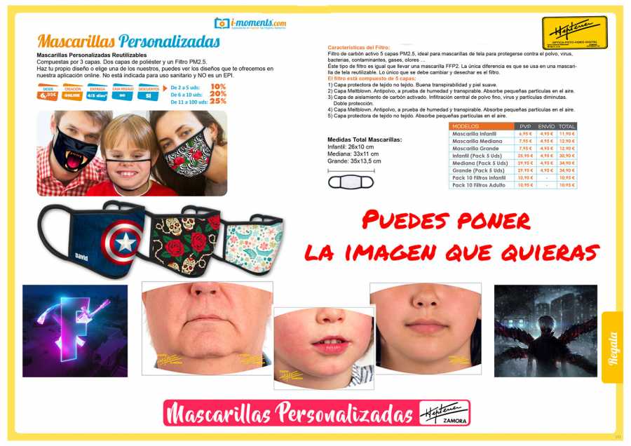 Mascarillas Personalizables y en tres tamaÃ±os